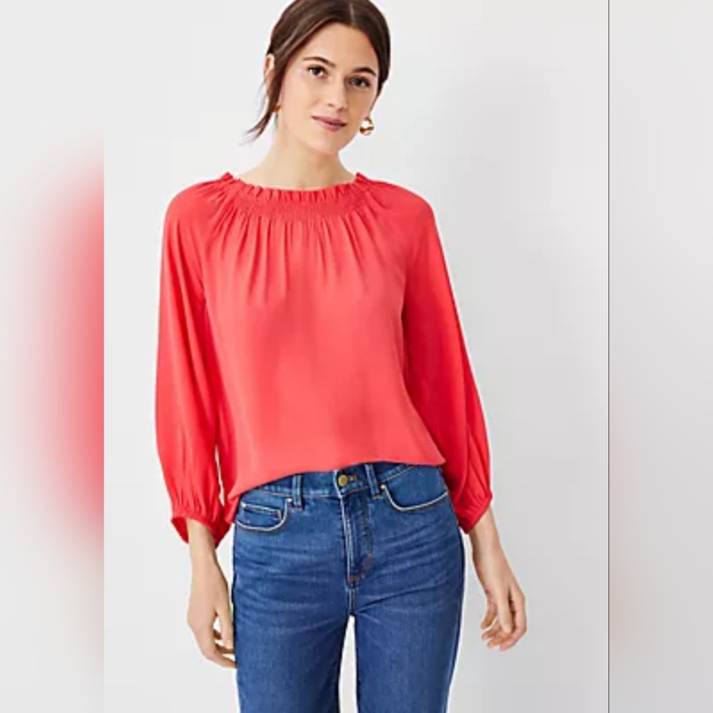 (1770) ANN TAYLOR Smocked Neck Top, Size XS